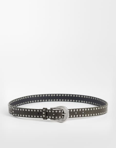 ASOS DESIGN - Ceinture cloutée en similicuir avec boucle effet ondulé - Taupe - view 1