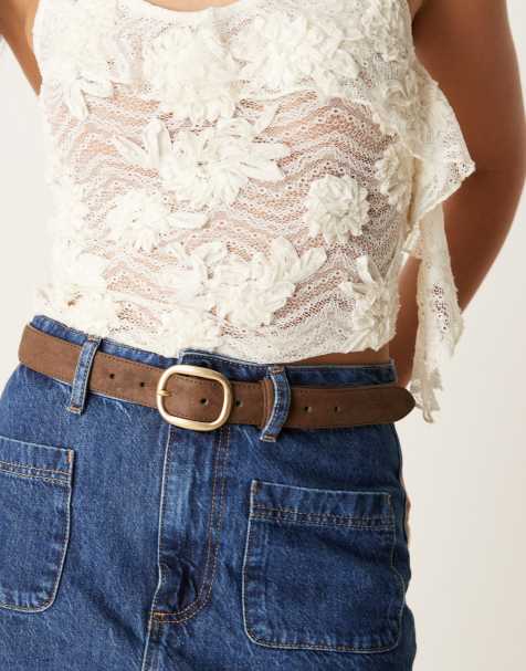 ASOS DESIGN - Ceinture de jean pour taille et hanches en imitation daim avec boucle carrée - Chocolat - view 1