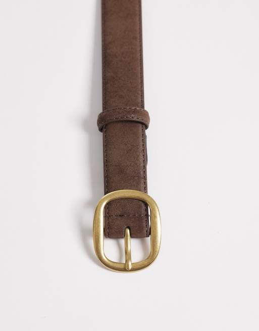 ASOS DESIGN - Ceinture de jean pour taille et hanches en imitation daim avec boucle carrée - Chocolat, 3 de 3