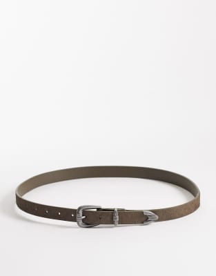 ASOS DESIGN - Ceinture effet vachette à boucle argentée style western - Marron-Gris
