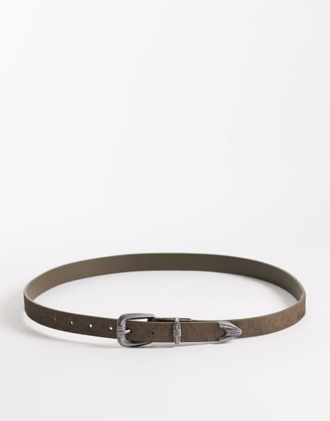 ASOS DESIGN - Ceinture effet vachette à boucle argentée style western - Marron - view 1