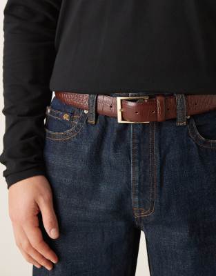 ASOS DESIGN - Ceinture élégante en cuir texturé effet croco - Marron-Brown