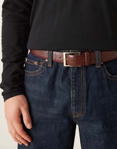 ASOS DESIGN - Ceinture élégante en cuir texturé effet croco - Marron - view 1