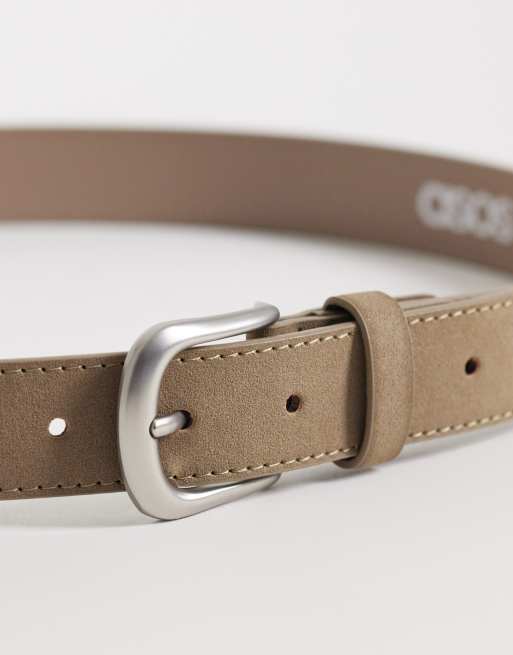 ASOS DESIGN - Ceinture élégante en imitation daim avec clou et boucle argentée à bords arrondis - Beige, 2 de 3