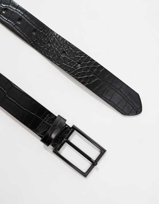 ASOS DESIGN - Ceinture élégante en similicuir effet croco avec boucle noire - Noir, 2 de 4