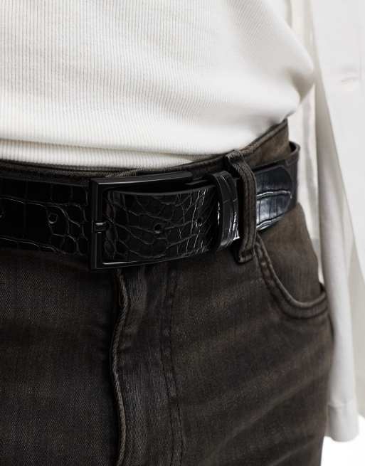 ASOS DESIGN - Ceinture élégante en similicuir effet croco avec boucle noire - Noir, 4 de 4