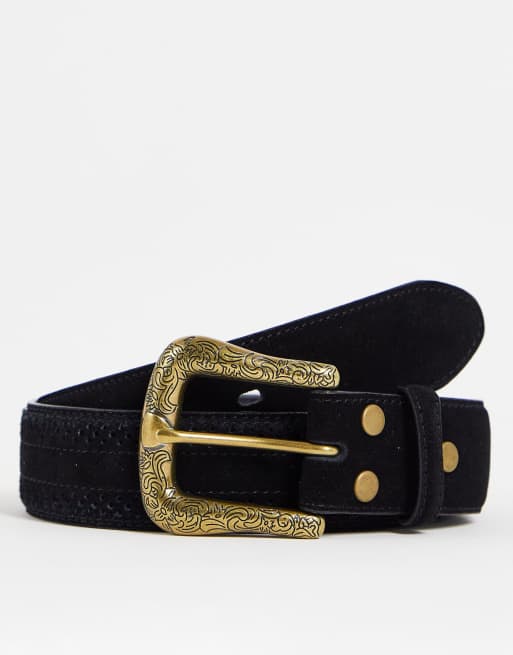 ASOS DESIGN Ceinture en daim avec boucle style western Noir