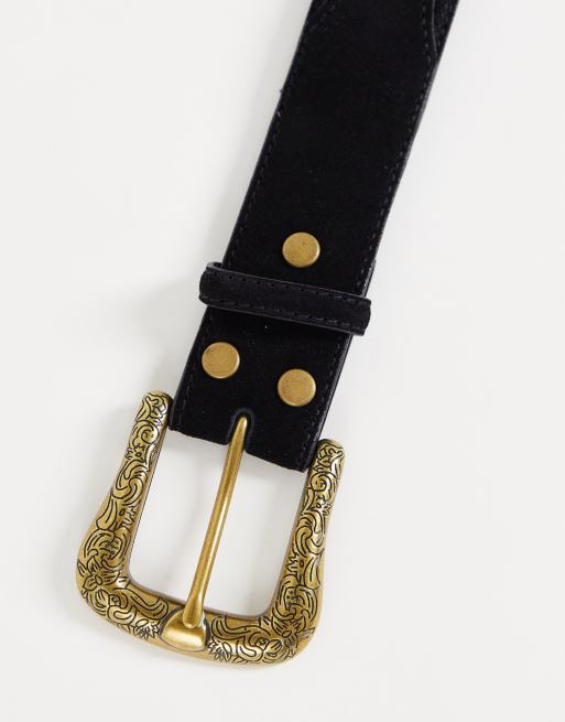 ASOS DESIGN Ceinture en daim avec boucle style western Noir