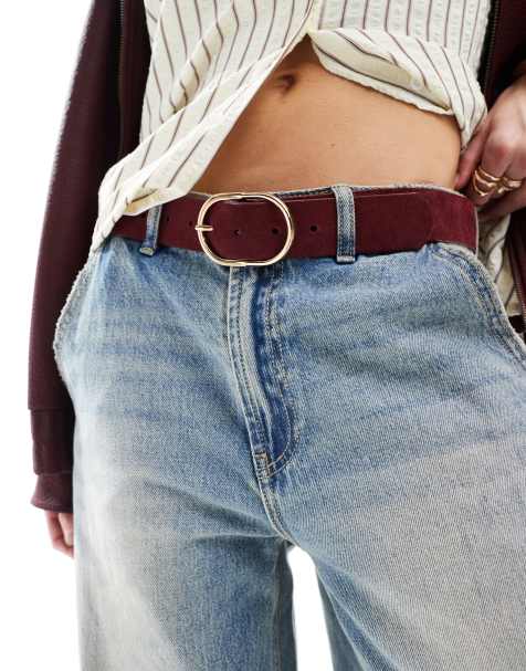 ASOS DESIGN - Ceinture en daim avec fine boucle tubulaire - Bordeaux - view 1