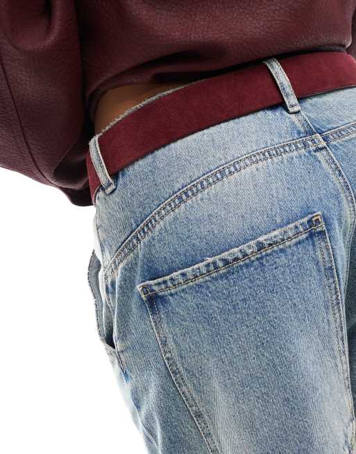 ASOS DESIGN - Ceinture en daim avec fine boucle tubulaire - Bordeaux, 2 de 3