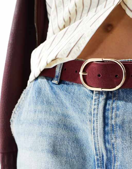 ASOS DESIGN - Ceinture en daim avec fine boucle tubulaire - Bordeaux, 3 de 3