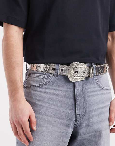 ASOS DESIGN - Ceinture en imitation croco style western - Argenté métallisé - view 1