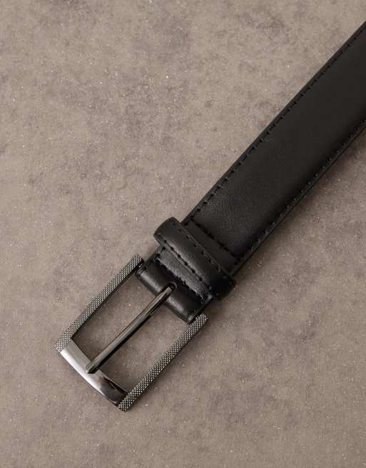 ASOS DESIGN - Ceinture en imitation cuir avec boucle gris acier - Noir, 2 de 4