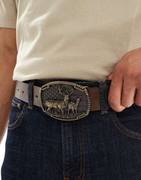 ASOS DESIGN - Ceinture en imitation cuir avec boucle plaquée - Marron - view 1