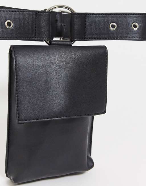 ASOS DESIGN Ceinture en imitation cuir avec pochette et illets Noir