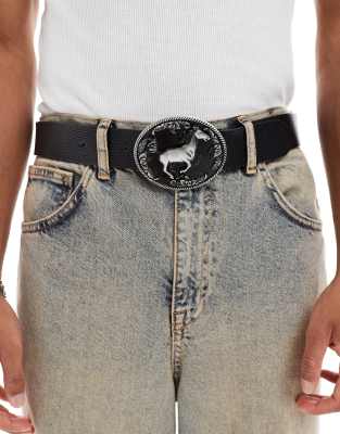 ASOS DESIGN - Ceinture en imitation cuir grainé à boucle plaquée avec cheval - Noir
