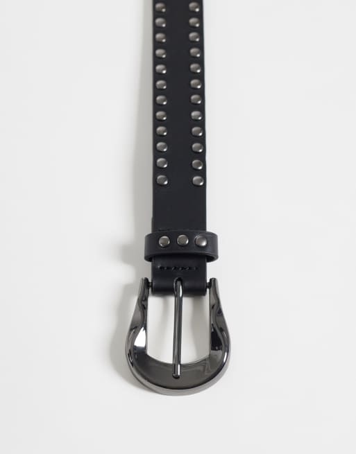 ASOS DESIGN ceinture en imitation cuir noire à boucle ondulée cloutée, 2 de 3