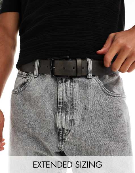 ASOS DESIGN - Ceinture en similicuir avec boucle noir mat - Gris délavé - view 1