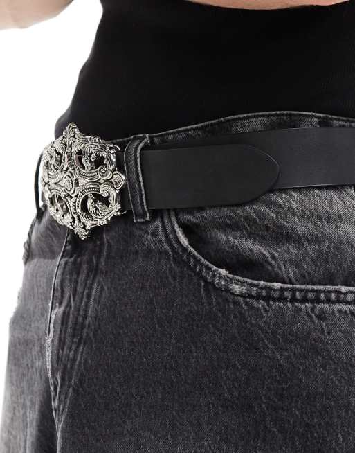 ASOS DESIGN - Ceinture en similicuir avec boucle style gothique - Noir délavé, 4 de 4
