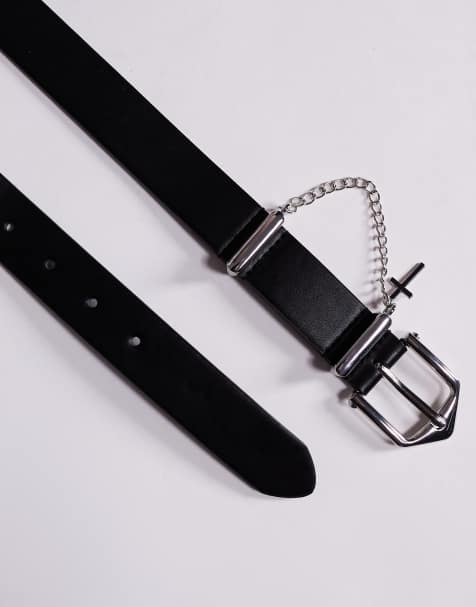ASOS DESIGN - Ceinture en similicuir avec croix et chaîne - Noir - view 1