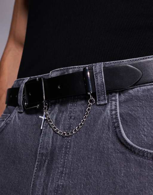 ASOS DESIGN - Ceinture en similicuir avec croix et chaîne - Noir, 2 de 3