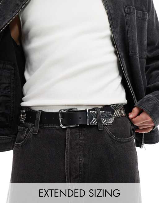 ASOS DESIGN Ceinture en similicuir avec details en metal Noir ASOS