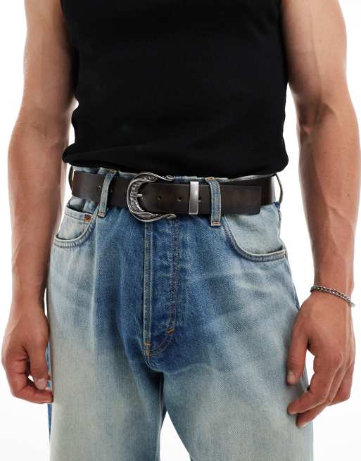 ASOS DESIGN - Ceinture en similicuir effet vieilli avec boucle - Marron délavé