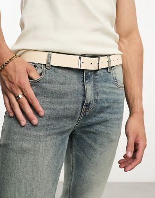ASOS DESIGN textured faux leather belt in ecru - ASOS Price Checker