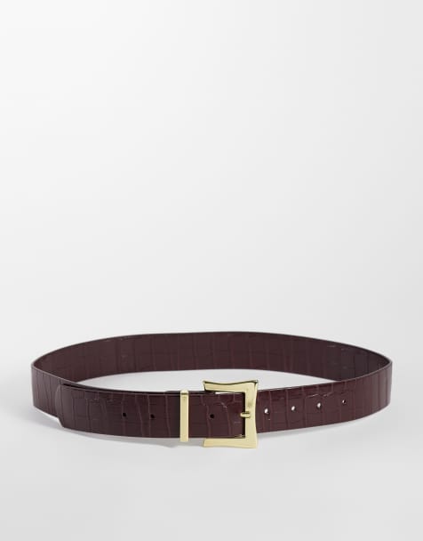ASOS DESIGN ceinture épaisse à boucle carrée pour hanches et taille en bordeaux effet croco - view 1