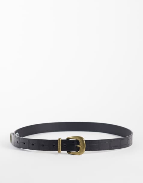 ASOS DESIGN - Ceinture fine avec boucle dorée arrondie et extrémité en métal - Noir - view 1