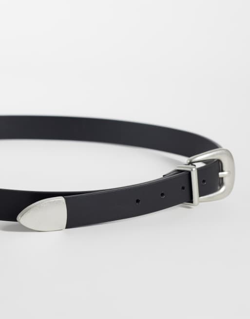 ASOS DESIGN ceinture fine avec boucle incurvée et embout métal noire, 3 de 3