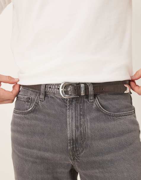 ASOS DESIGN - Ceinture fine effet croco - Marron - view 1