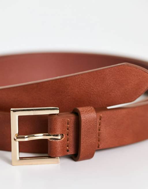 ASOS DESIGN - Ceinture fine élégante en imitation cuir avec boucle dorée - Fauve