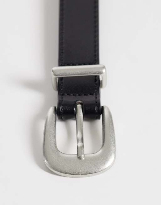 ASOS DESIGN ceinture fine en cuir avec boucle incurvée et embout métal noir, 3 de 3