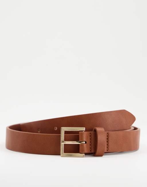 ASOS DESIGN - Ceinture fine en similicuir avec boucle dorée - Fauve
