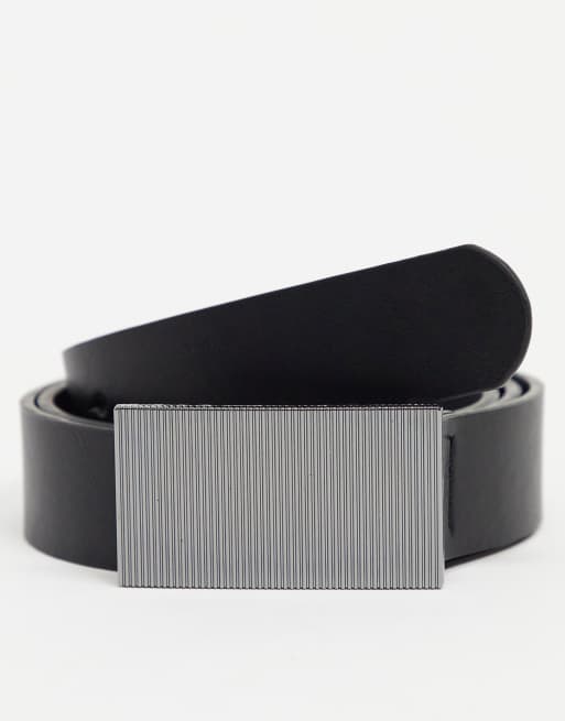 ASOS DESIGN - Ceinture fine en similicuir avec boucle style plaque en bronze