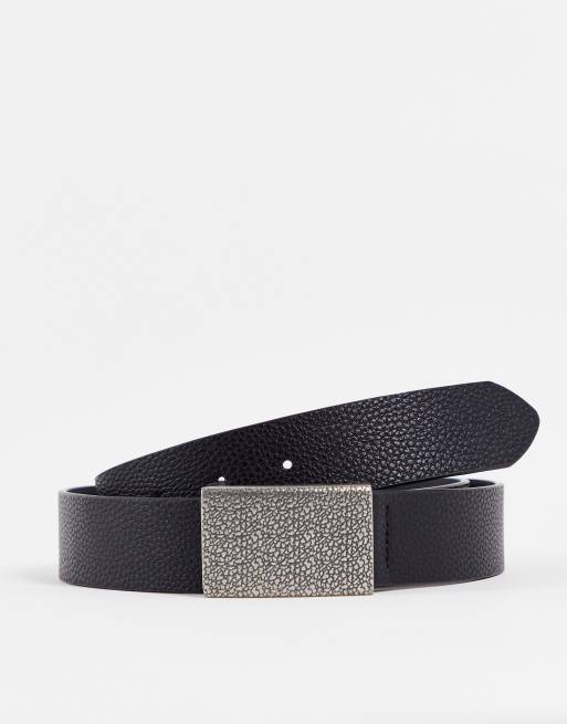 ASOS DESIGN - Ceinture fine en similicuir avec boucle texturée - Noir