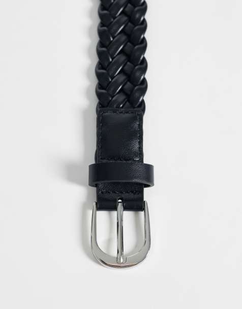 ASOS DESIGN - Ceinture fine habillée en similicuir tressé avec boucle ronde argentée - Noir - view 1