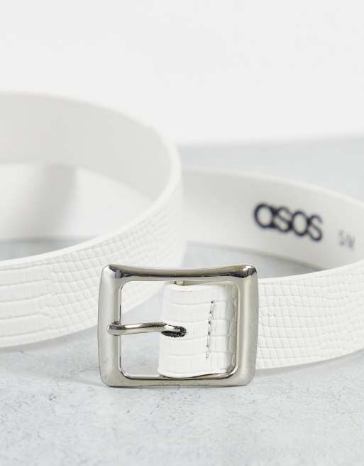 ASOS DESIGN Ceinture fine imitation cuir textur e Blanc cass