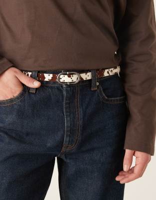 ASOS DESIGN - Ceinture fine style western en cuir - Imprimé vache-Multicolore