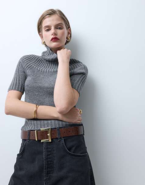 ASOS DESIGN ceinture large à boucle carrée pour les hanches et la taille en effet croco chocolat - view 1