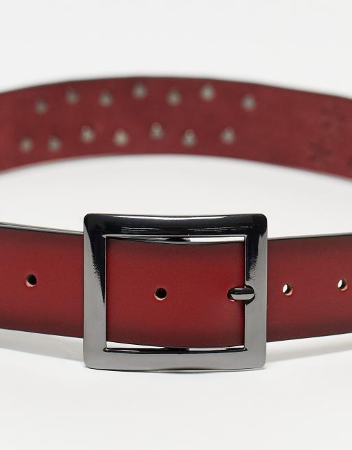 ASOS DESIGN - Ceinture large en cuir avec étoiles et boucle oversize - Rouge foncé, 4 de 4