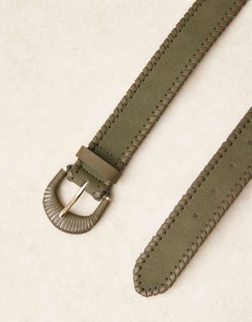 ASOS DESIGN - Ceinture pour jean en imitation daim avec bordures au point de surjet et boucle recouverte - Vert, 2 de 3