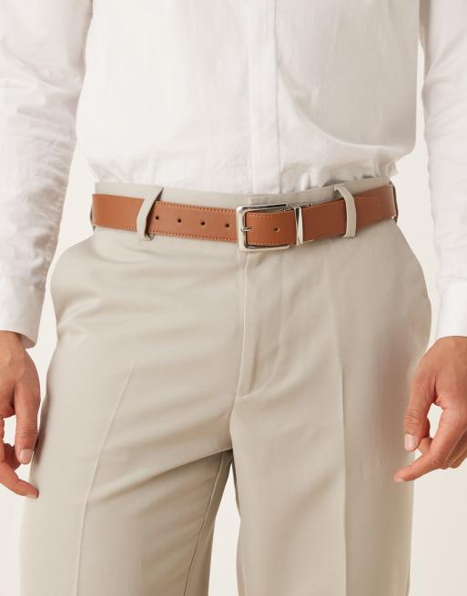 ASOS DESIGN - Ceinture réversible élégante à boucle argentée - Fauve et bleu marine