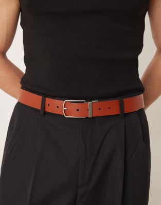 ASOS DESIGN - Ceinture réversible en cuir - Marron et fauve - view 1