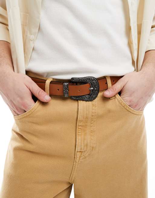 ASOS DESIGN - Ceinture style western à détails fleuries - Fauve