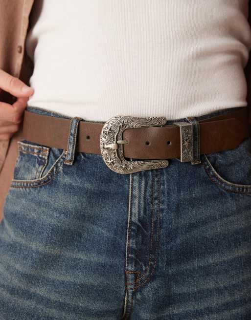 ASOS DESIGN - Ceinture style western en similicuir avec boucle à détail tête de bélier - Marron | ASOS