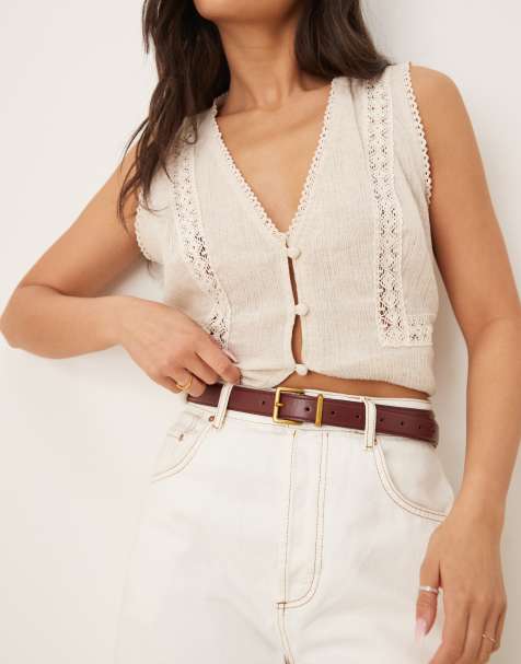 ASOS DESIGN - Ceinture taille et hanches avec boucle carrée - Bordeaux - view 1