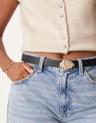 ASOS DESIGN - Ceinture taille et hanches avec boucle plate texturée - Noir