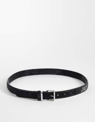 Ceinture taille et hanches en imitation daim avec boucle carrée - Noir effet usé S-M